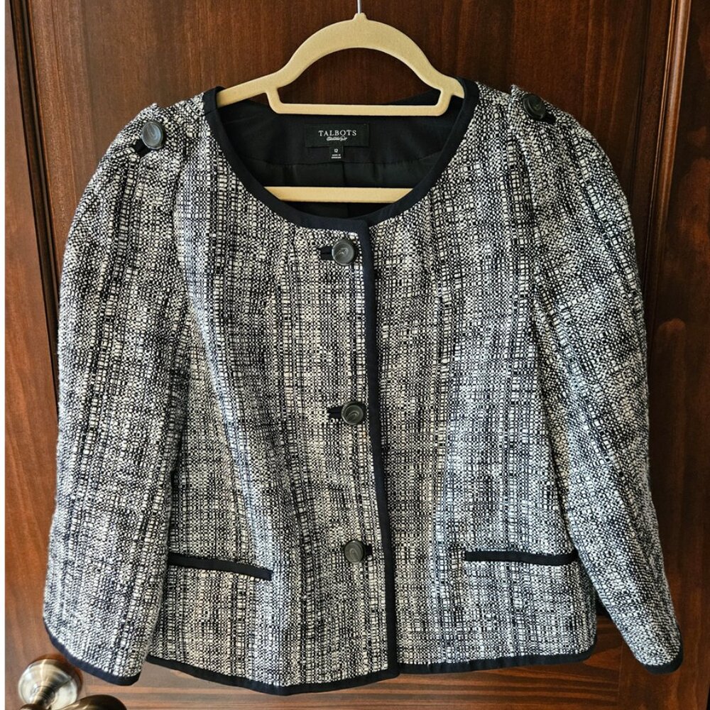 Talbots Cropped Linen Jacket with Puff Sleeve